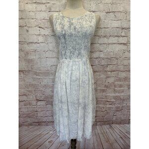 Maisie Womens S Sleeveless Dress Smocked Summer Midi Pockets White Gray Tie Dye